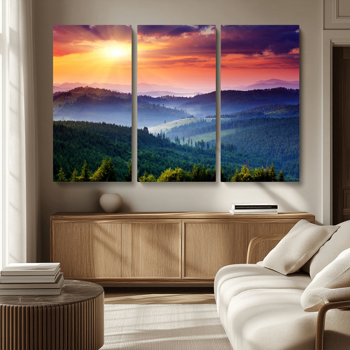 Mountain and Sunset Wall Art Canvas Print