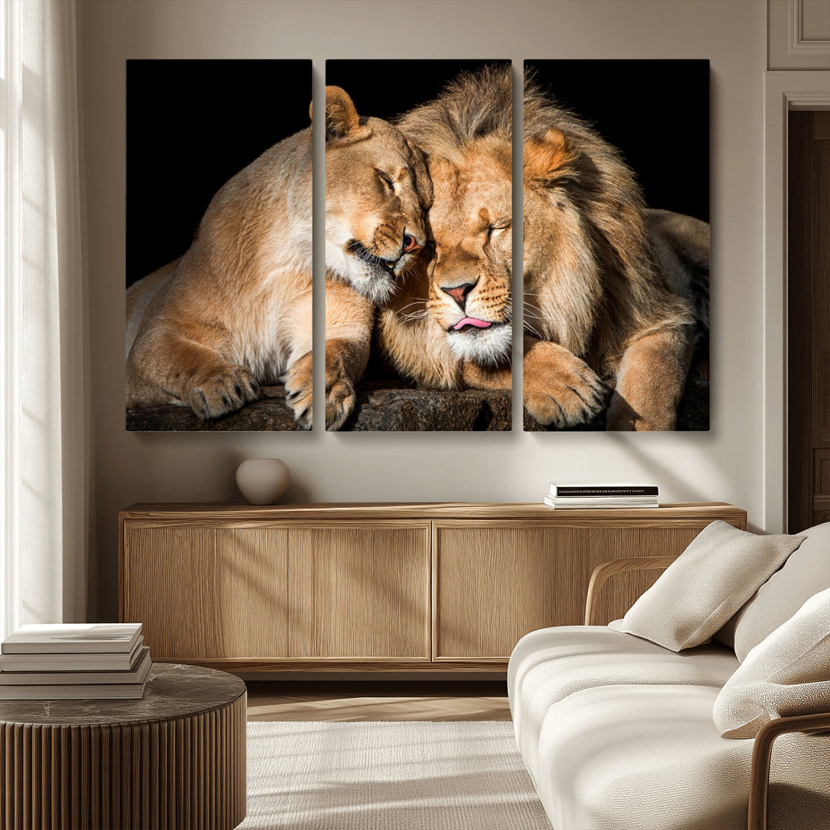 Lion and Lioness Wall Art Canvas Print – Framed African