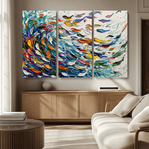 Modern Abstract Fish Shoal Wall Art Canvas Print, Colorful