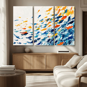 Abstract Fish Shoal Wall Art Canvas Print, Colorful Fish