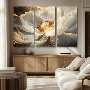 Gold Floral Wall Art Canvas Print, Framed Modern Flower Art