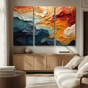Blue Orange Abstract Wave Wall Art Canvas Print, Framed Blue