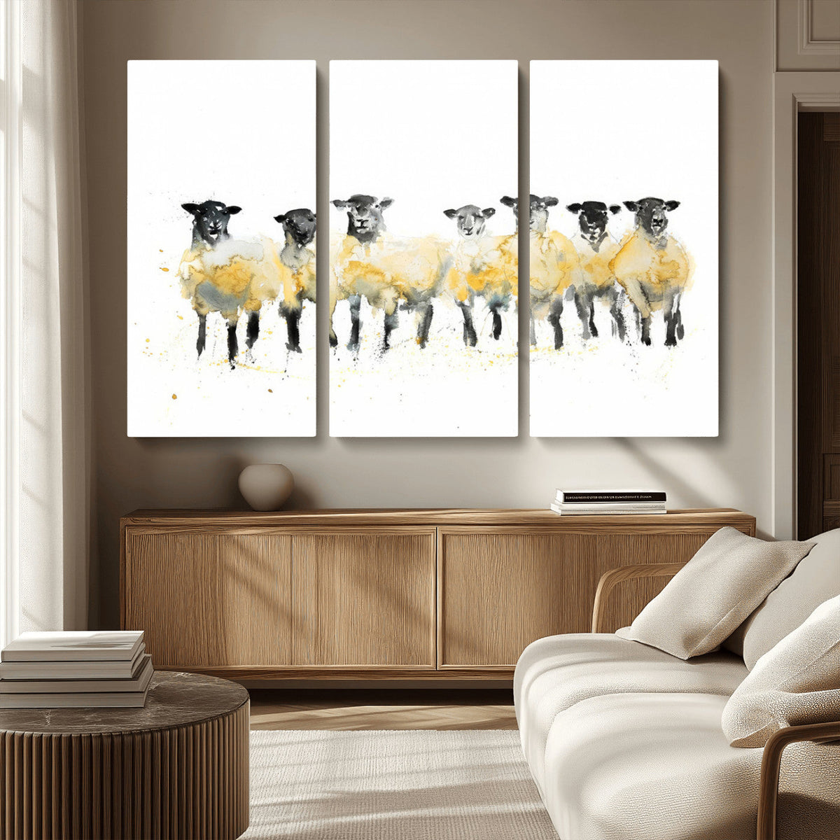 Farmhouse Wall Art Sheep Print | Ready to Hang Framed Canvas