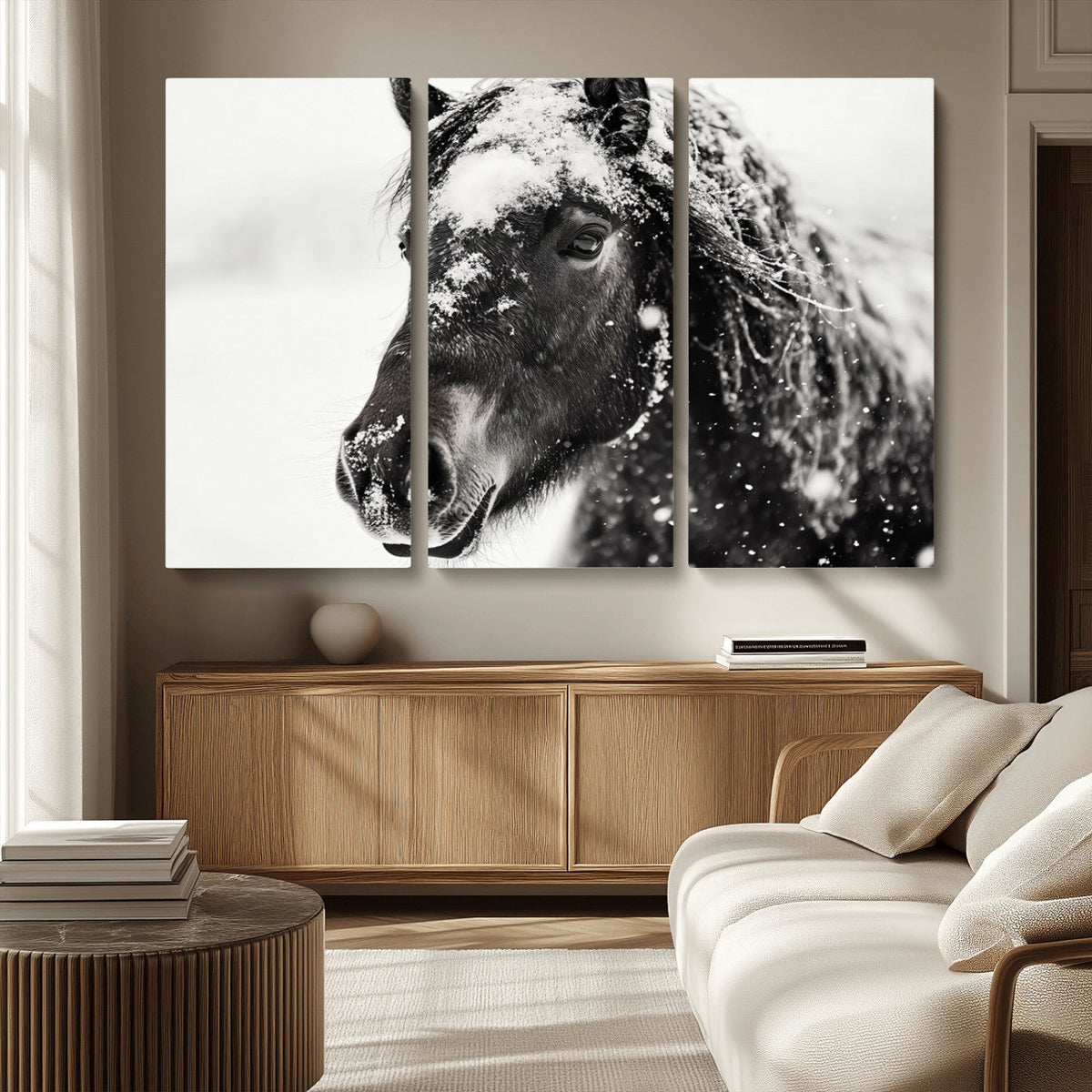 Framed Black and White Horse Wall Art | Ready to Hang and