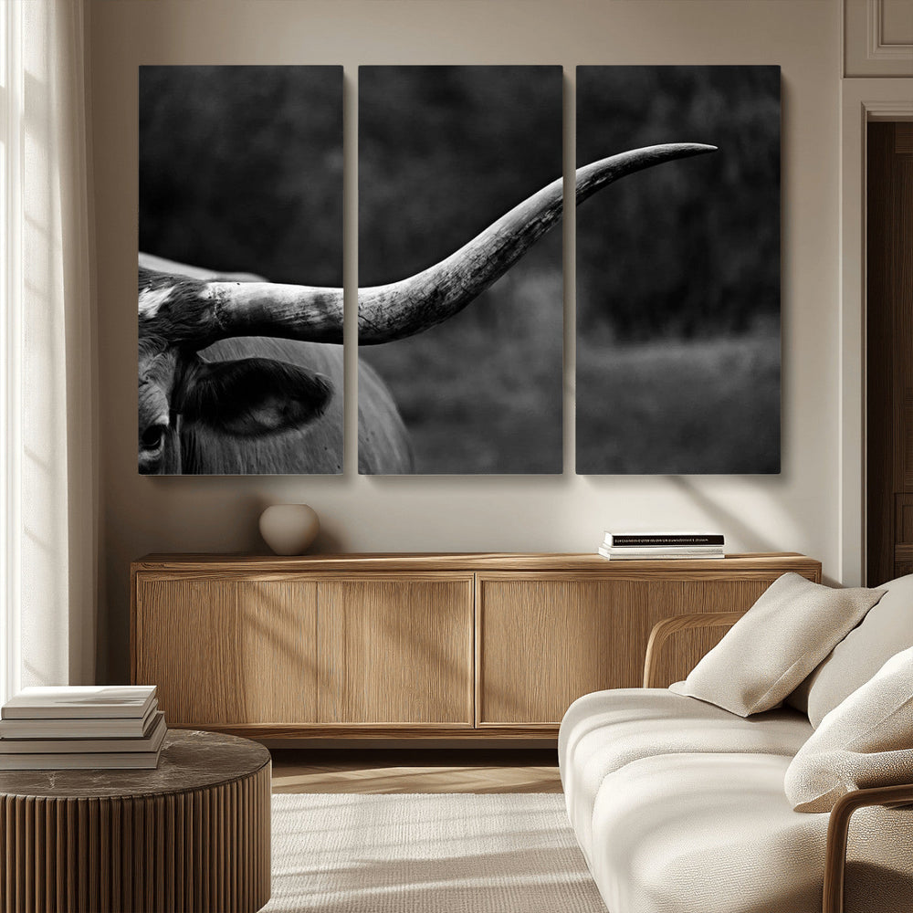 Cow Longhorn Wall Art | Black and White Print | Ready to