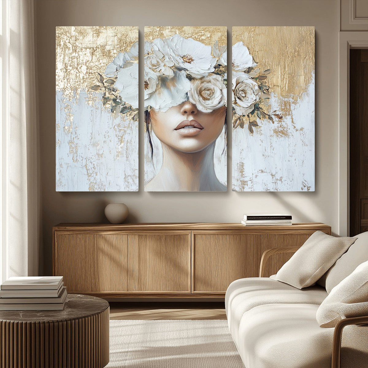 Golden Petal Wall Art - Canvas Print Flower Head Woman
