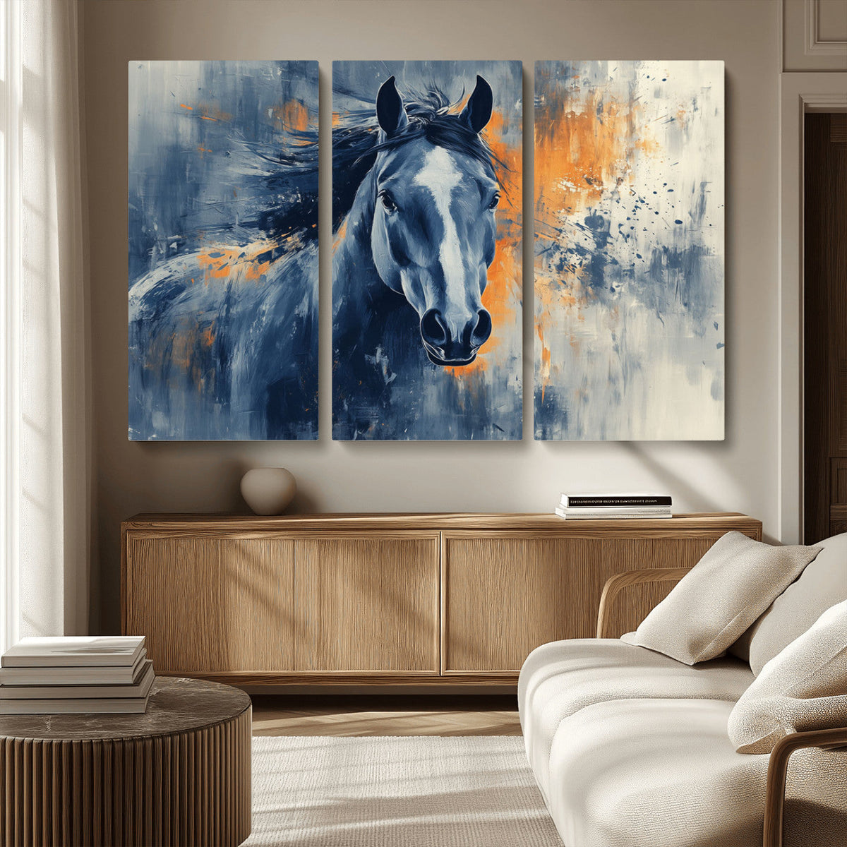 Abstract Blue Horse Wall Art Print Canvas | Horse Wall Art