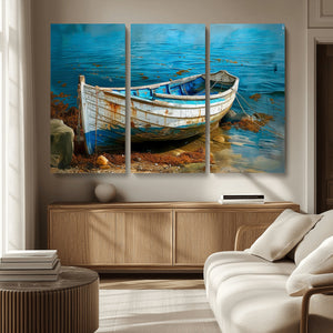 Vintage Boat on Tranquil Waters | Coastal Wall Art for