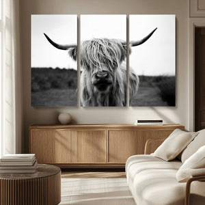 Highland Cow Wall Art | Black and White Farmhouse Decor |