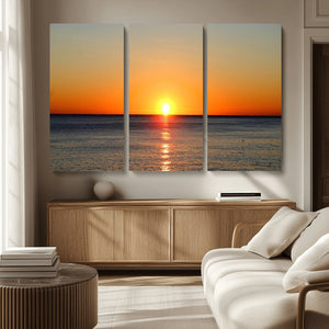 Golden Horizon Sunset Over Ocean Wall Art Canvas Print –