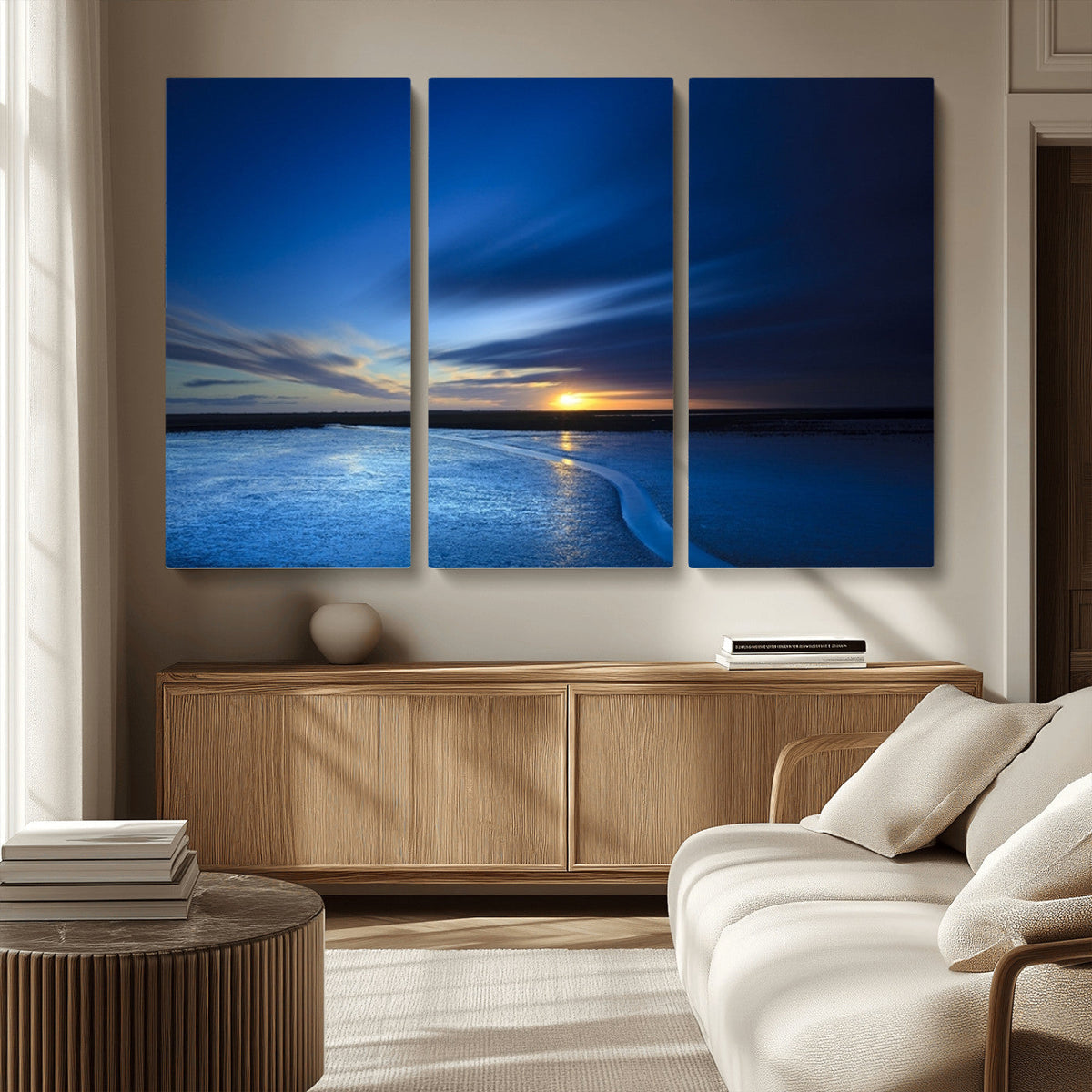 Blue Sunset Ocean Canvas Wall Art Print – Serene Coastal