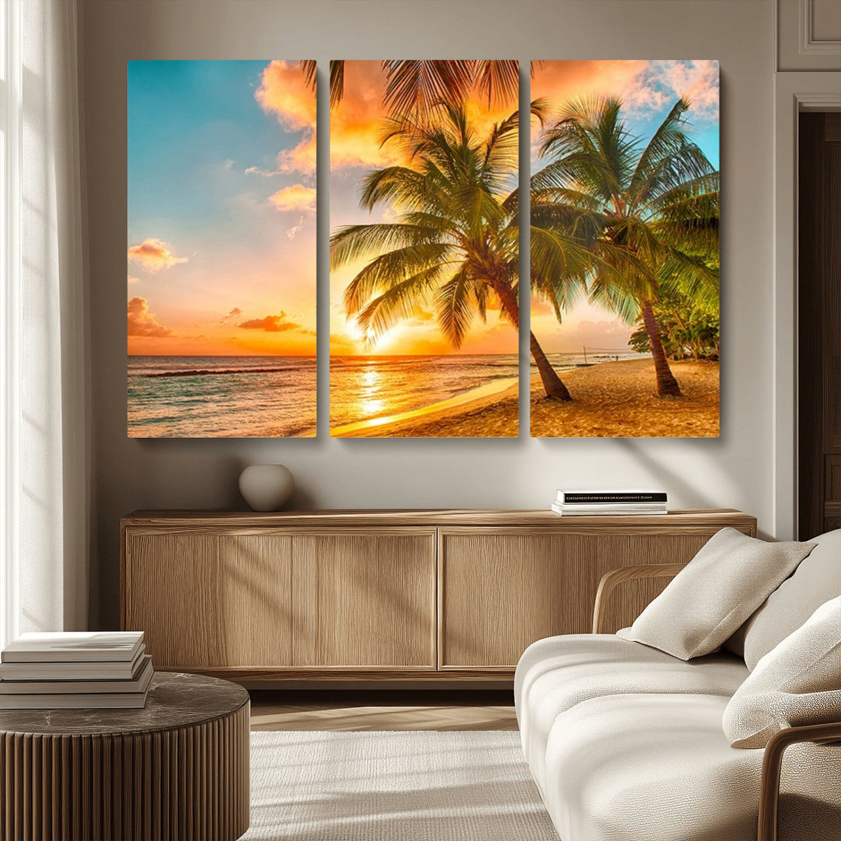 Tropical Sunset Beach Canvas Wall Art Print – Vibrant Palm