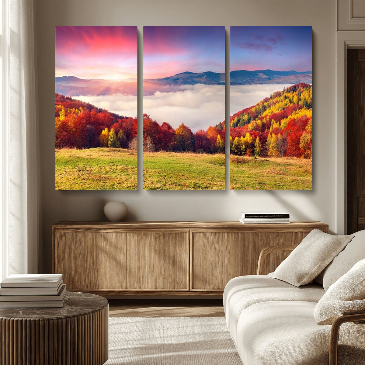 Autumn Mountain Foggy Landscape Wall Art Canvas Print |