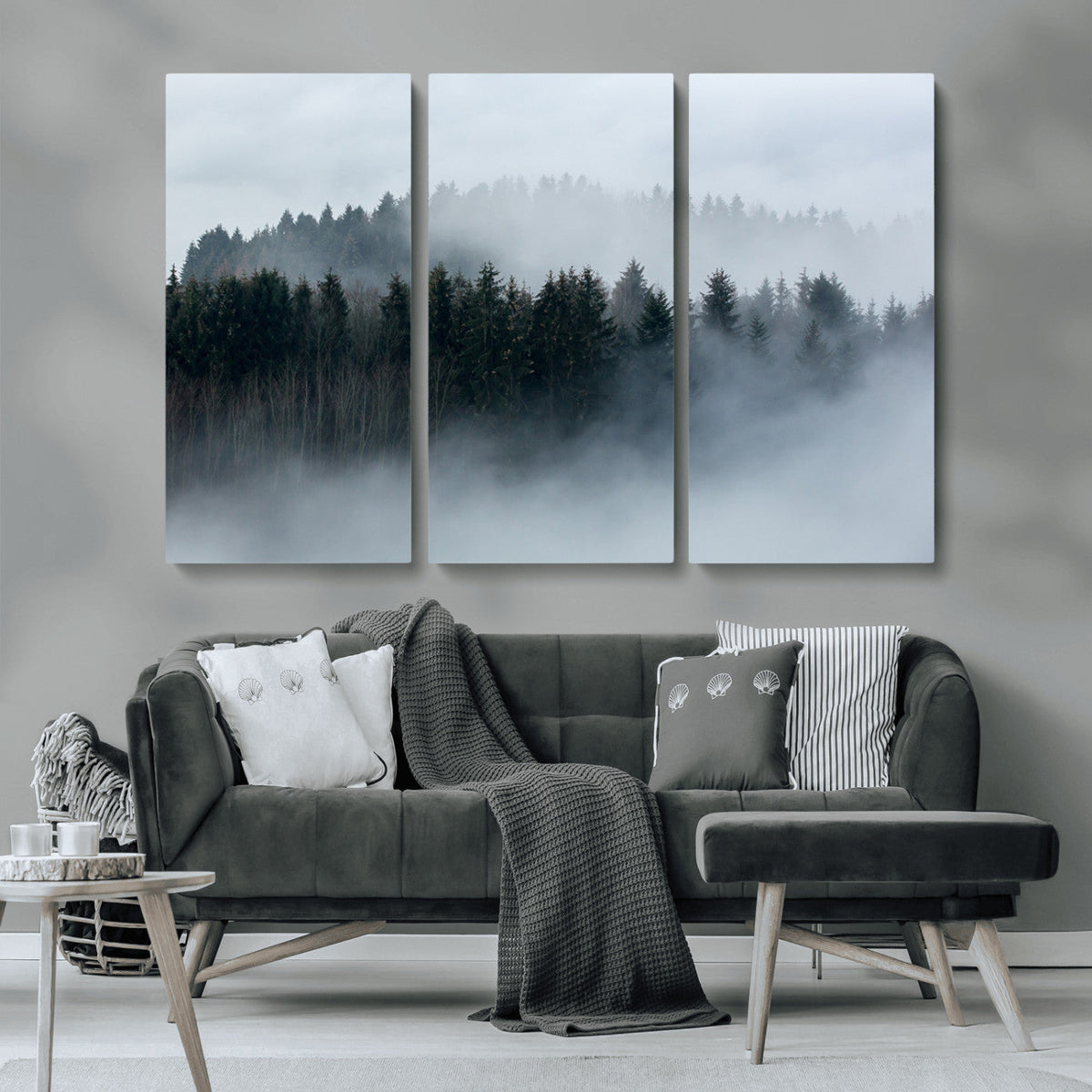 Autumn and Misty Trees in the Forest Wall Art Canvas Print,