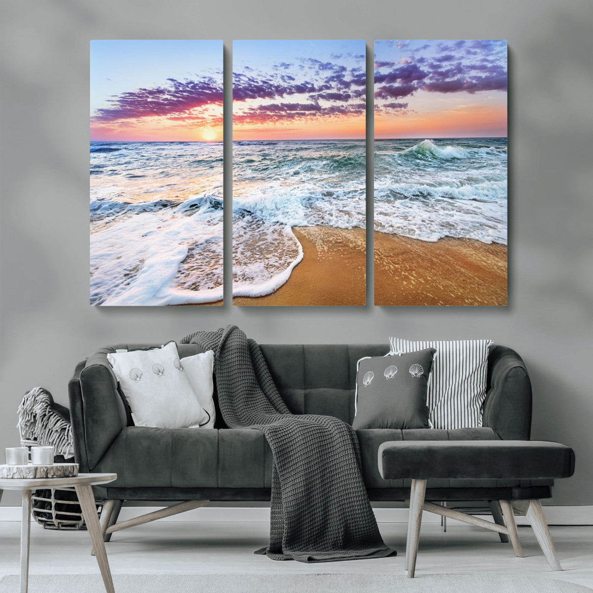 Coastal Sunset Art Beach Canvas Wall Art Print | Ocean Waves