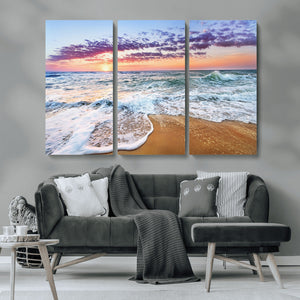 Coastal Sunset Art Beach Canvas Wall Art Print | Ocean Waves