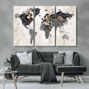 Abstract Map Printing - Modern World Map Canvas Wall Art for