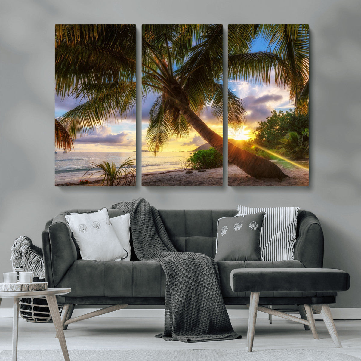 Tropical Island Sunset on the Beach Palms Wall Art Canvas
