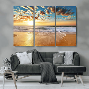Golden Sunset Beach Print Canvas Wall Art, Giclee Canvas