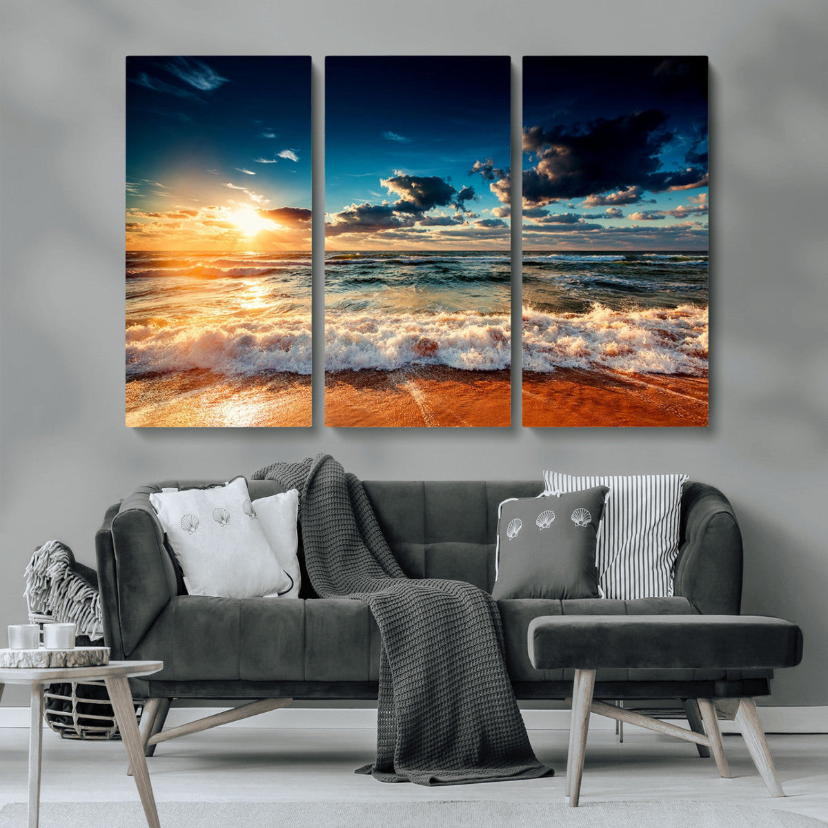 Golden Hour Sunset Over Ocean Waves Wall Art Canvas Print |