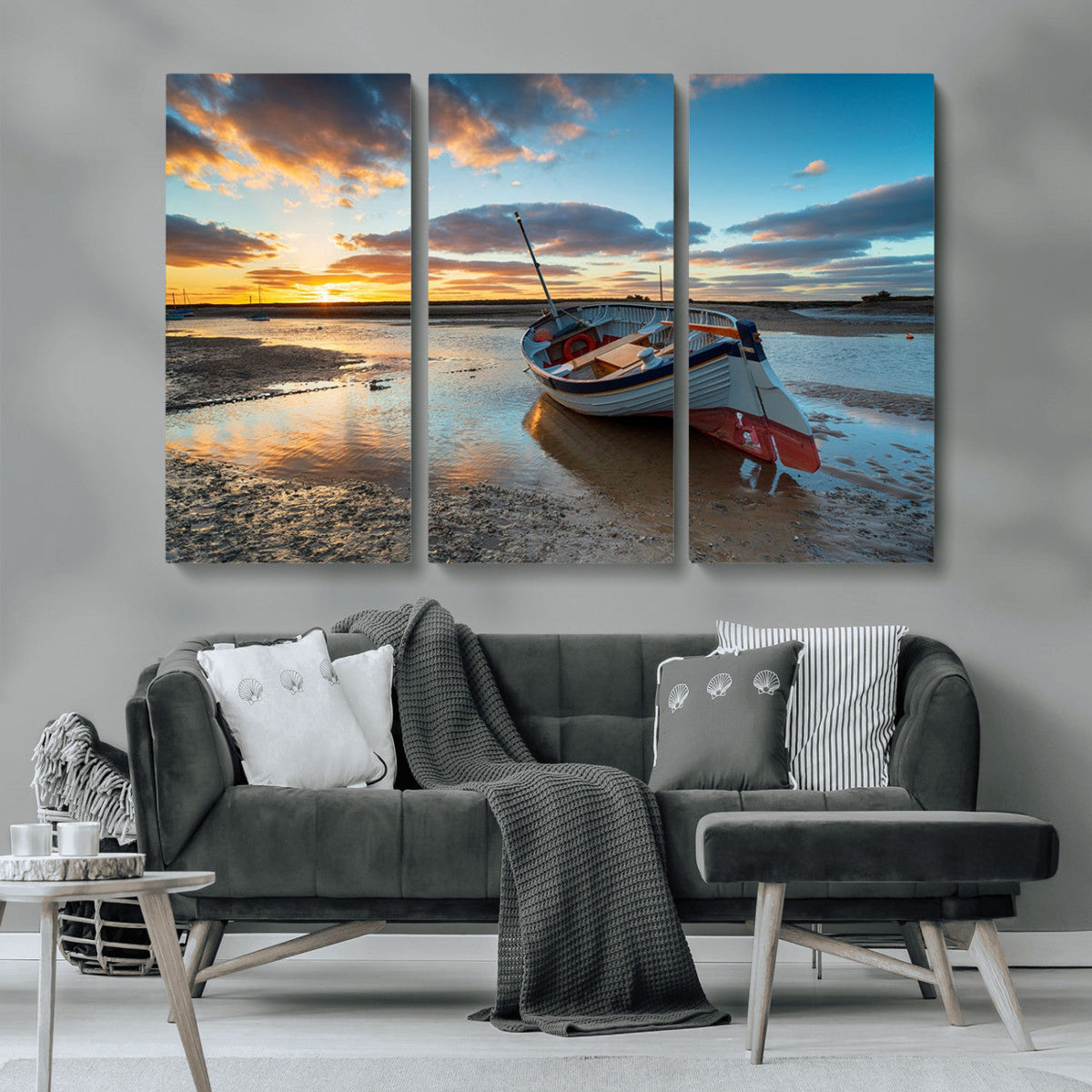 Small Boat At The Beach Sunset Wall Art, Boat Sunset Wall