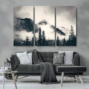 Large Foggy Mountain Forest Wall Art Canvas Print | Misty