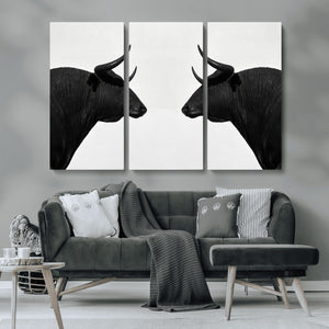 Spanish Bull Art - Framed Black and White Bull Canvas Print