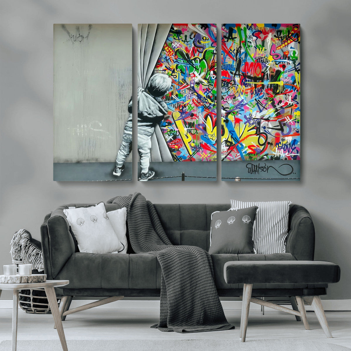 Banksy Colorful Street Graffiti Canvas Wall Art Print,
