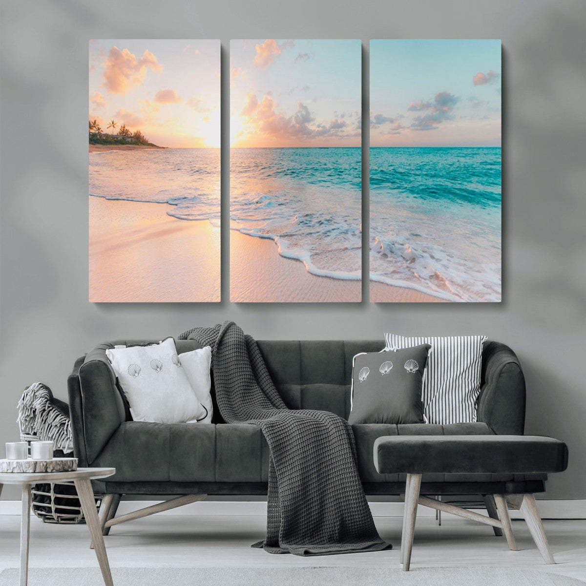 Beach Sunrise Wall Art, Coastal Seascape Canvas Print, Ocean