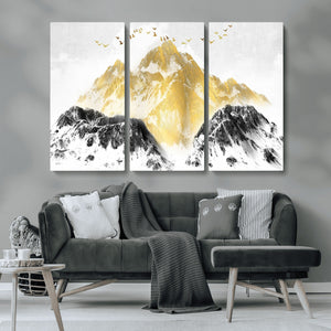Golden Mountain Triptych Wall Art Canvas Print, Modern