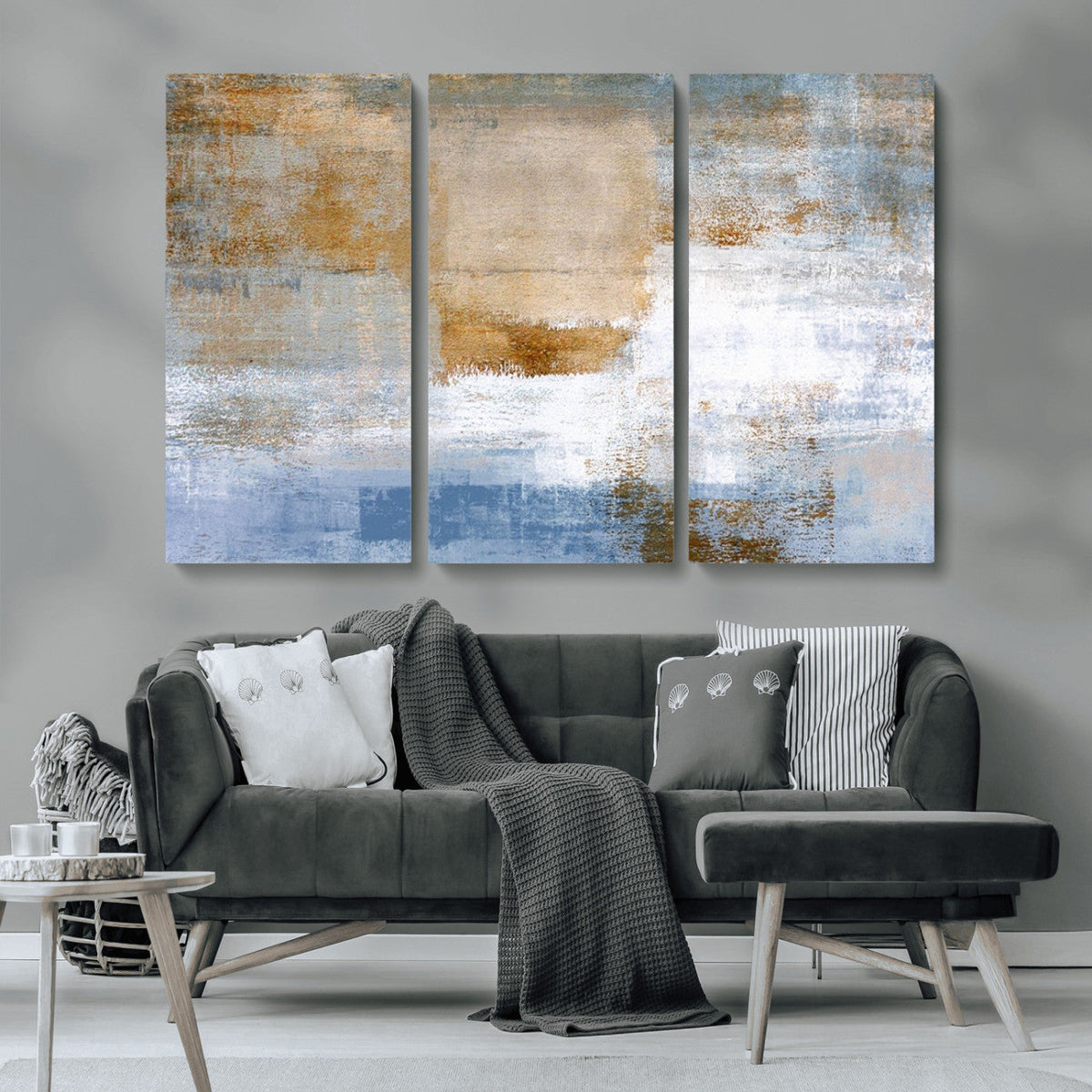 Blue Multi Panel Abstract Wall Art Canvas, Abstract Blue and