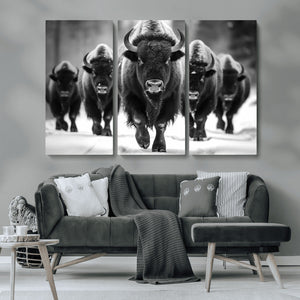 American Bison Art | Buffalo Herd Wall Art Canvas Print, BW