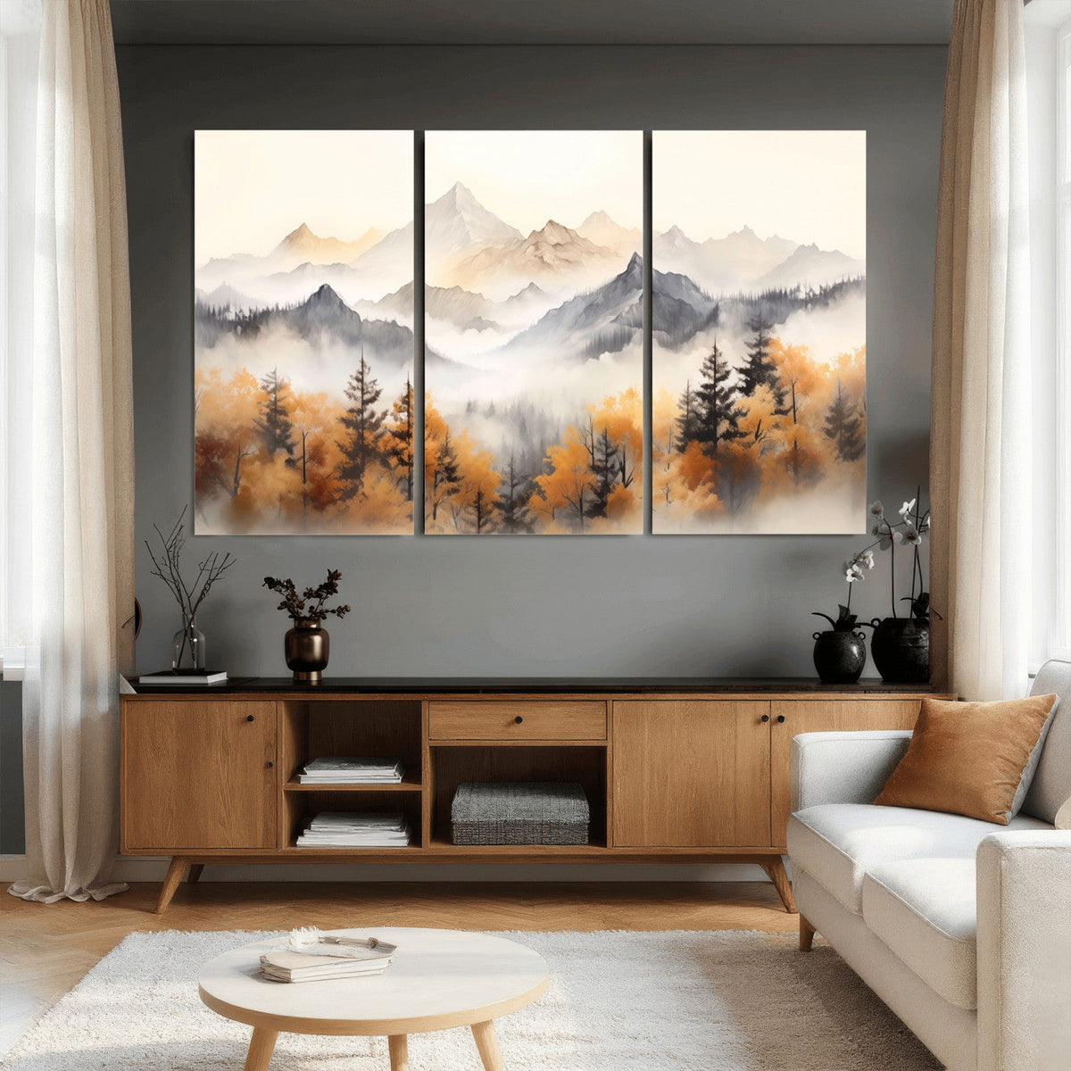 Abstract Mountain Wall Art | Misty Mountain Forest and
