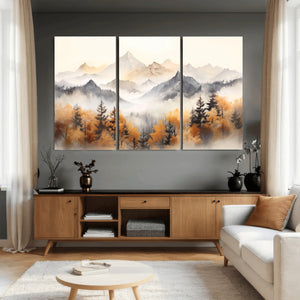 Abstract Mountain Wall Art | Misty Mountain Forest and