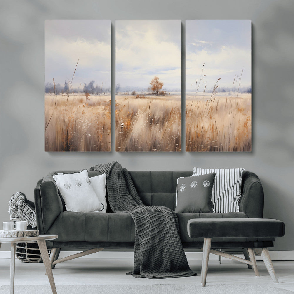 Golden Fields Wall Art Print Canvas – Serene Landscape of