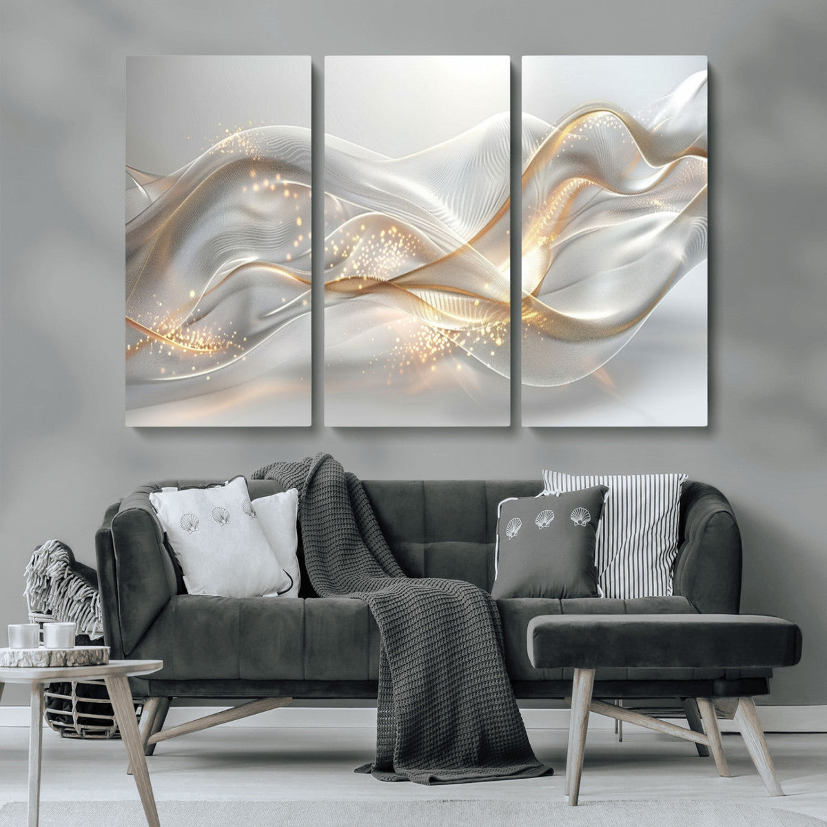 Abstract art Grey and Gold Lines Wall Art