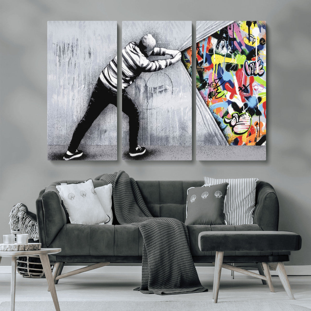 Banksy Art Behind the Curtain Street Wall Art Canvas Print |