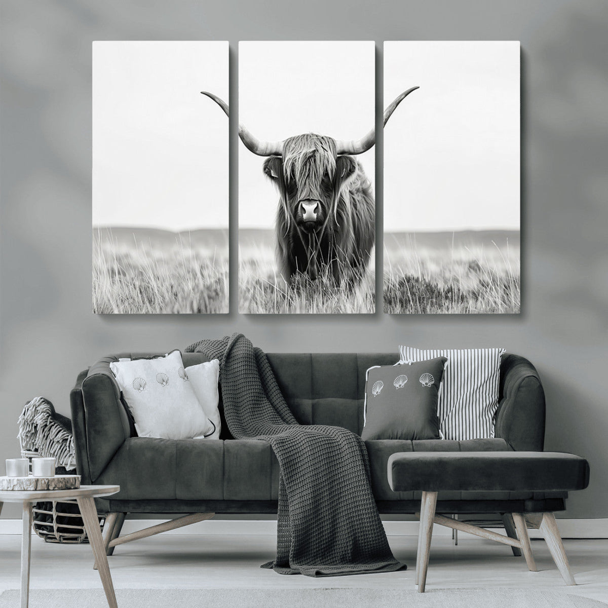 Highland Cow Canvas Wall Art – Majestic Beauty in Black and