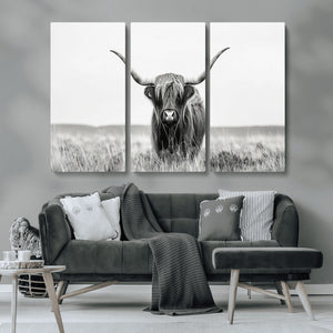 Highland Cow Canvas Wall Art – Majestic Beauty in Black and