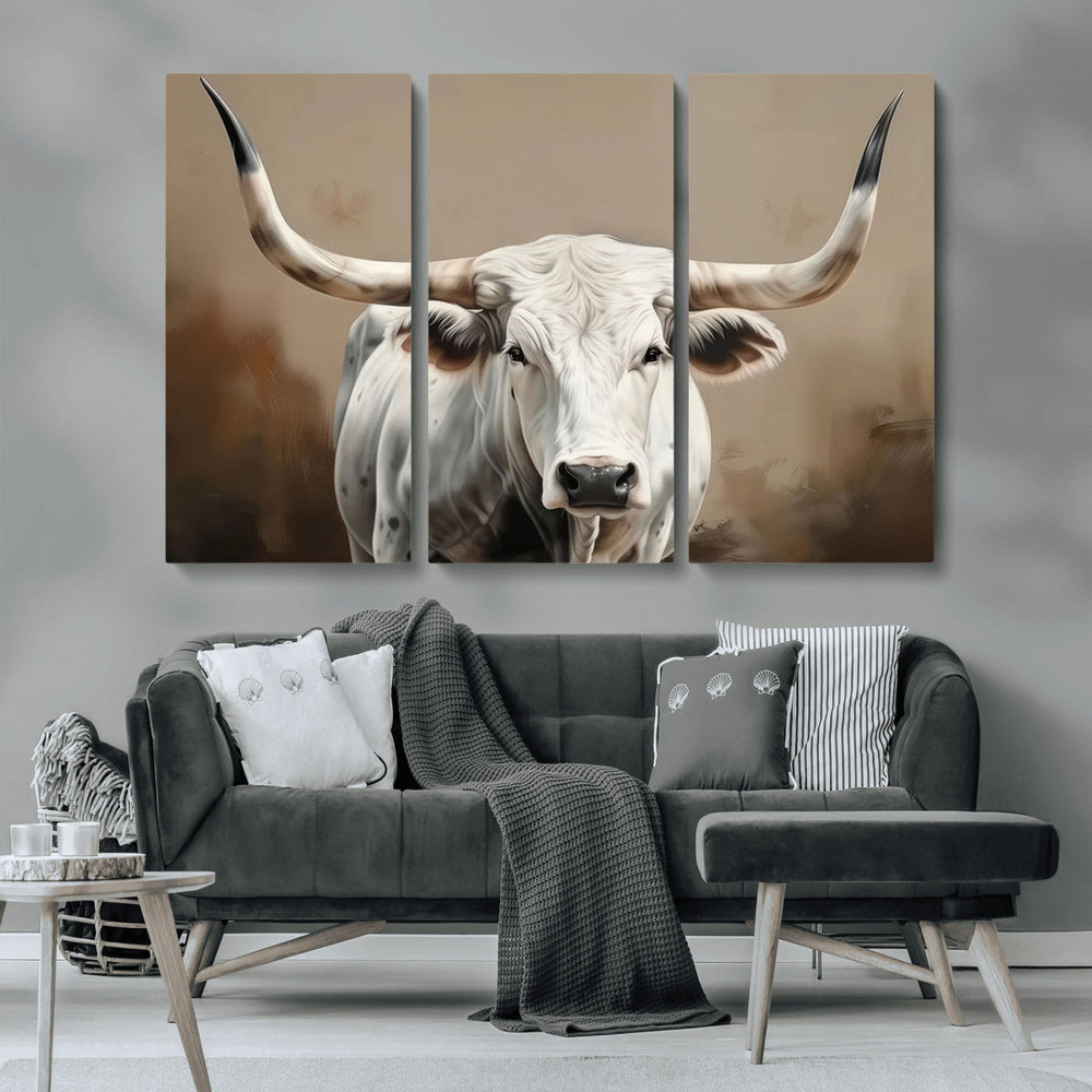 White Longhorn Bull Wall Art Canvas Print – Framed and Ready