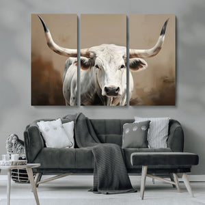 White Longhorn Bull Wall Art Canvas Print – Framed and Ready