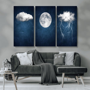 Dark Blue Cloud Art, 3 Piece Indigo Blue Wall Art, Aesthetic
