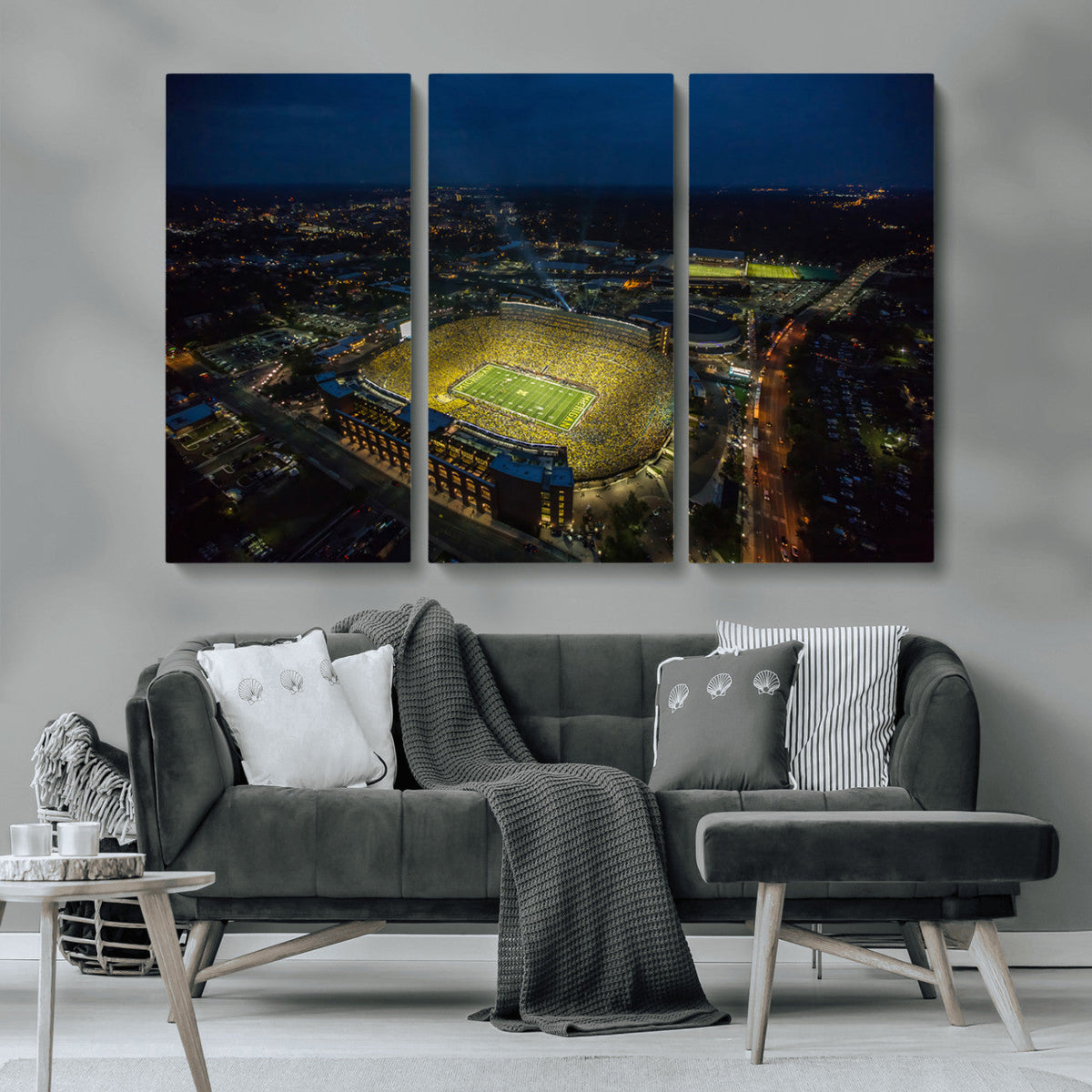 Michigan Stadium Night Game Wall Art – Sports Arena Aerial