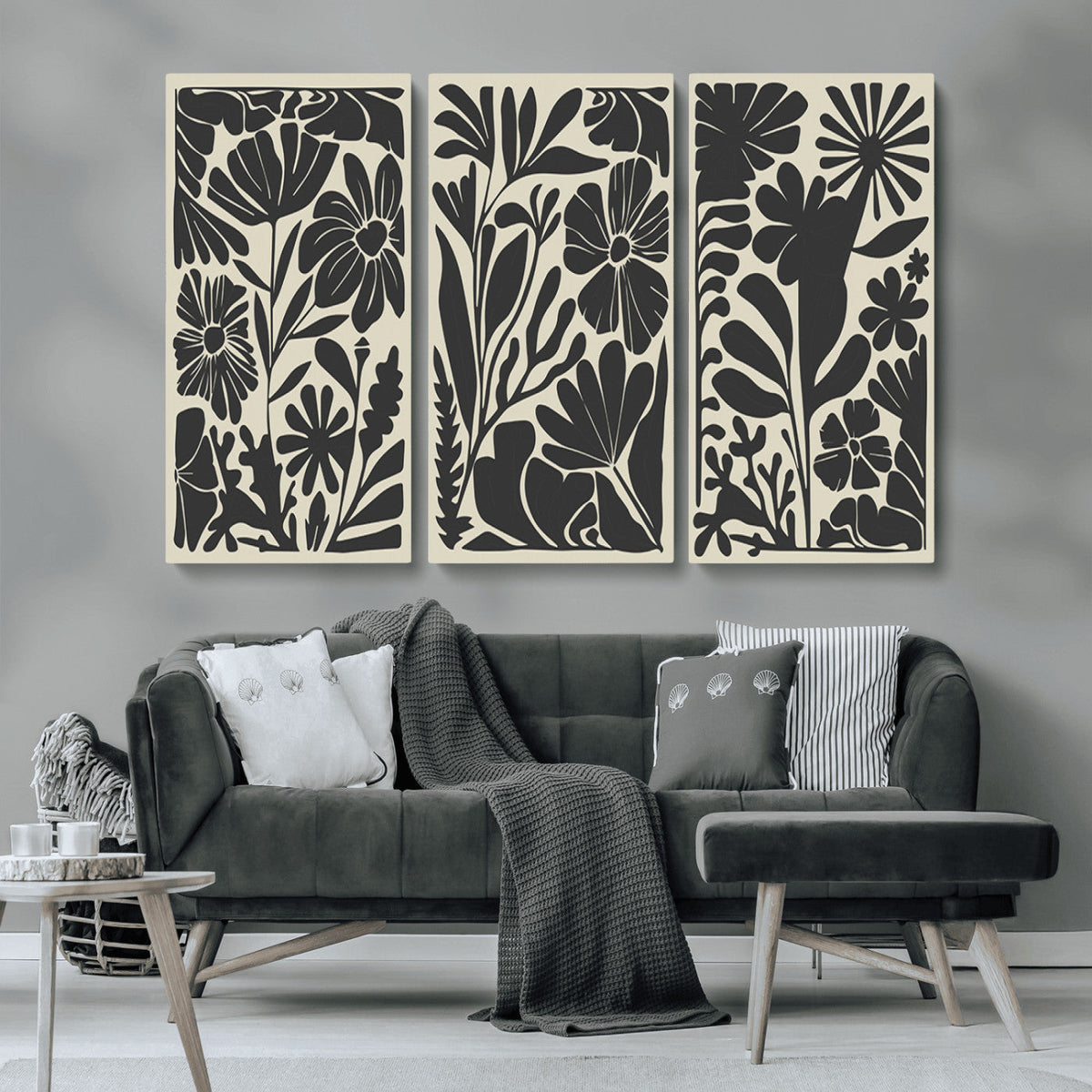 Modern Botanical Wall Art - Floral Black and White Canvas