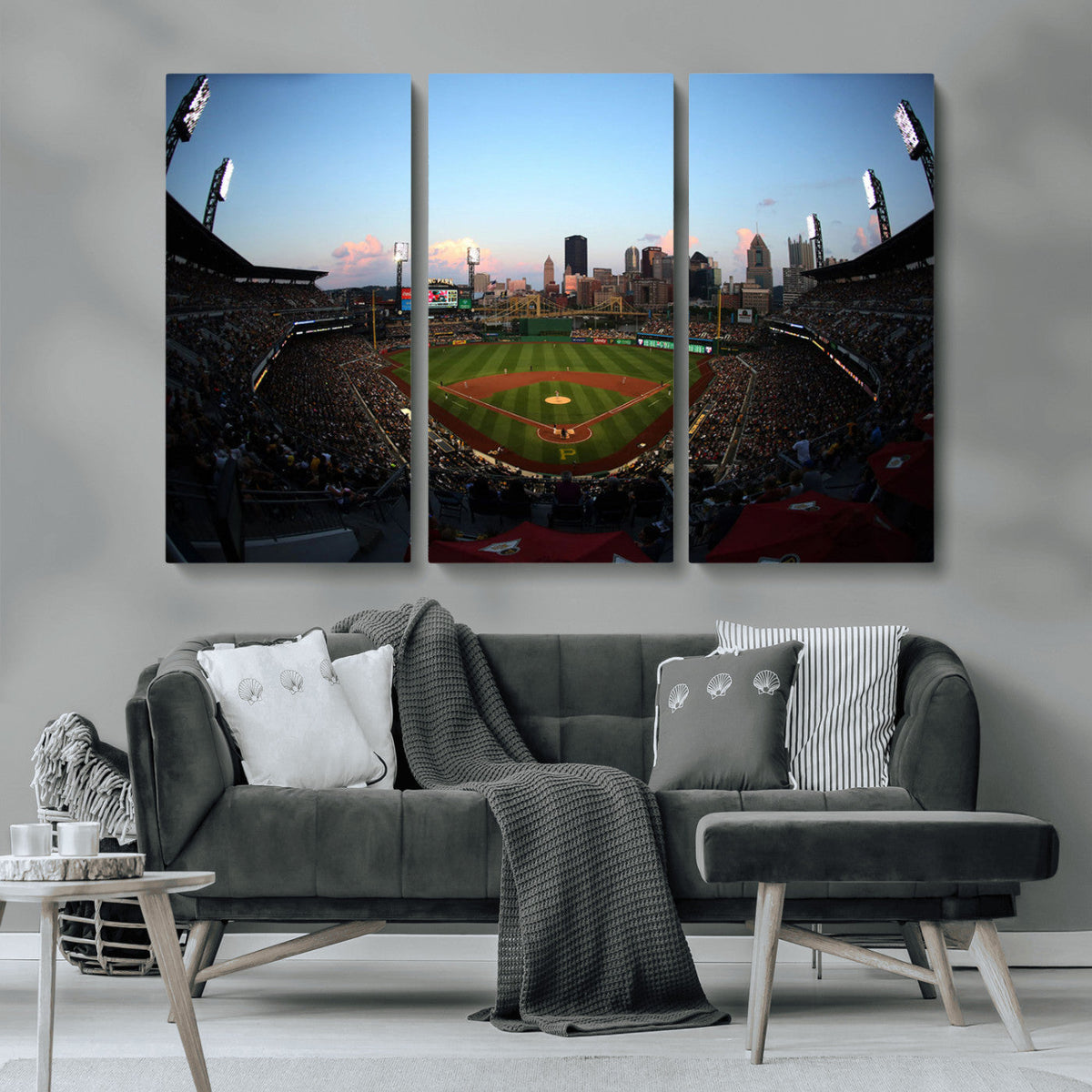 PNC Park Evening Game Triple Canvas Wall Art - Pittsburgh
