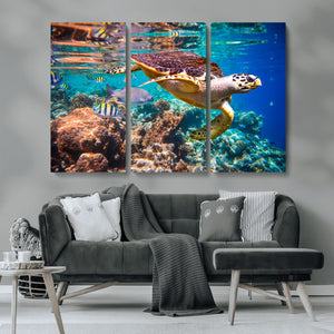 Sea Turtle Wall Art Canvas Print – Vibrant Ocean Coral Reef