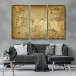 Vintage Game of Thrones Map Wall Art | Westeros and Essos
