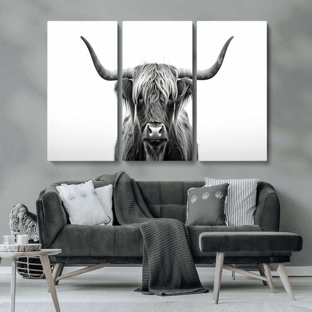 Highland Wall Art Canvas Print – Minimalist Black and White