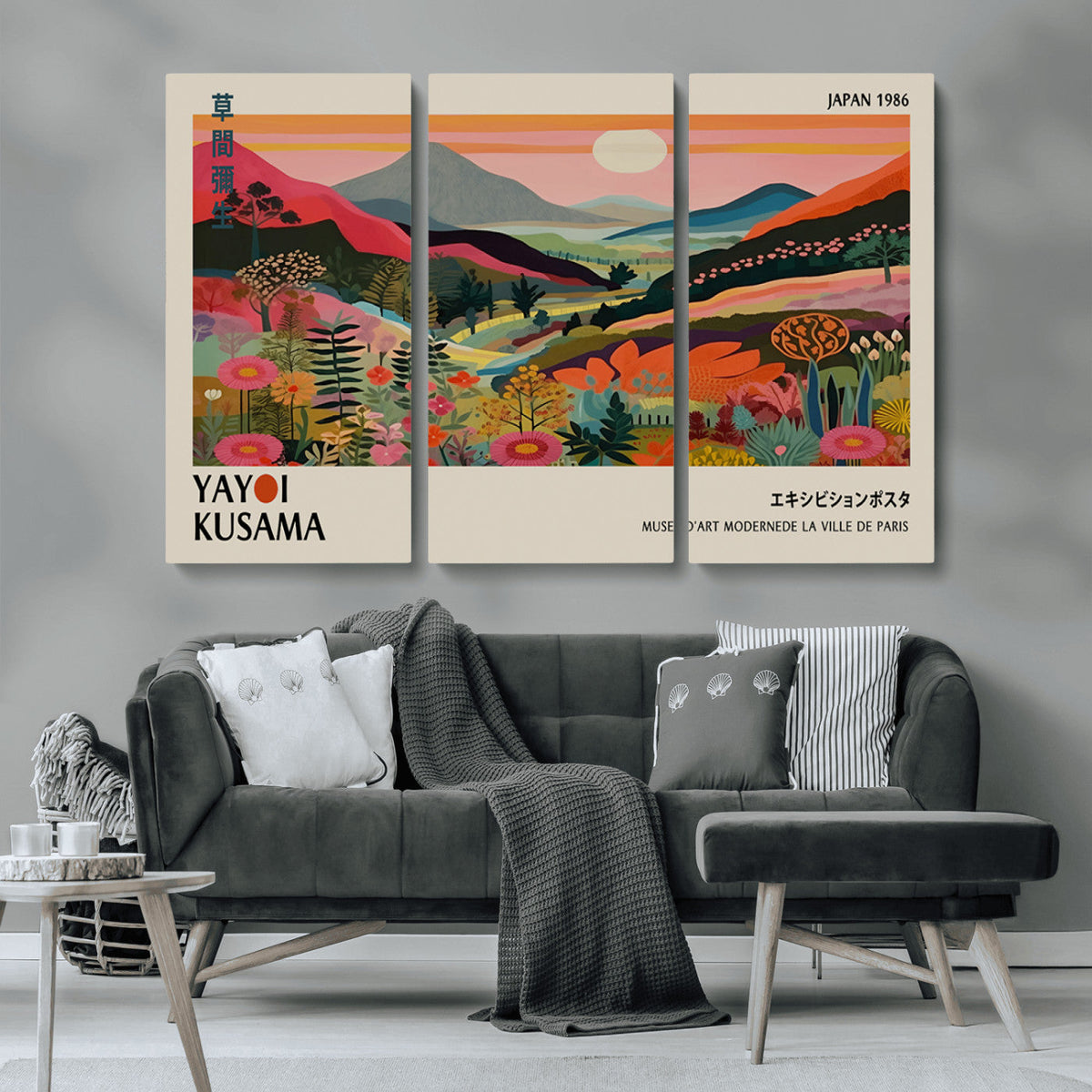 Yayoi Kusama Landscape Canvas Print, Vibrant Floral Mountain