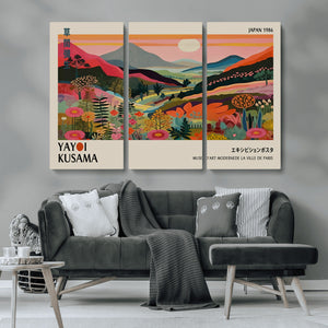 Yayoi Kusama Landscape Canvas Print, Vibrant Floral Mountain